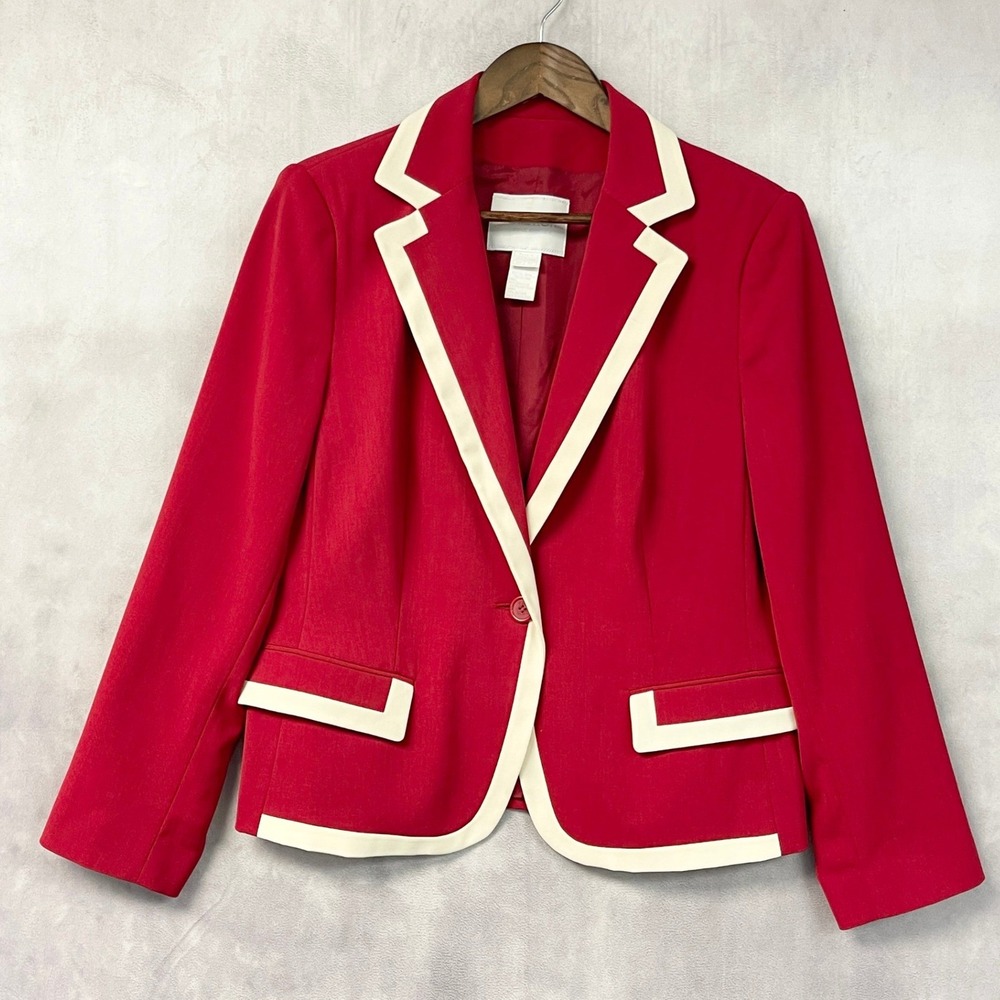 Votre Nom Women Blazer 12P Red Contrast Trim Nautical Preppy Dark Academia